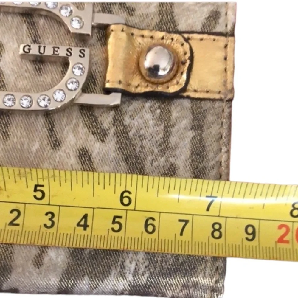 Guess gold metallic & animal print walllet clutch Rhinestone detail NIB